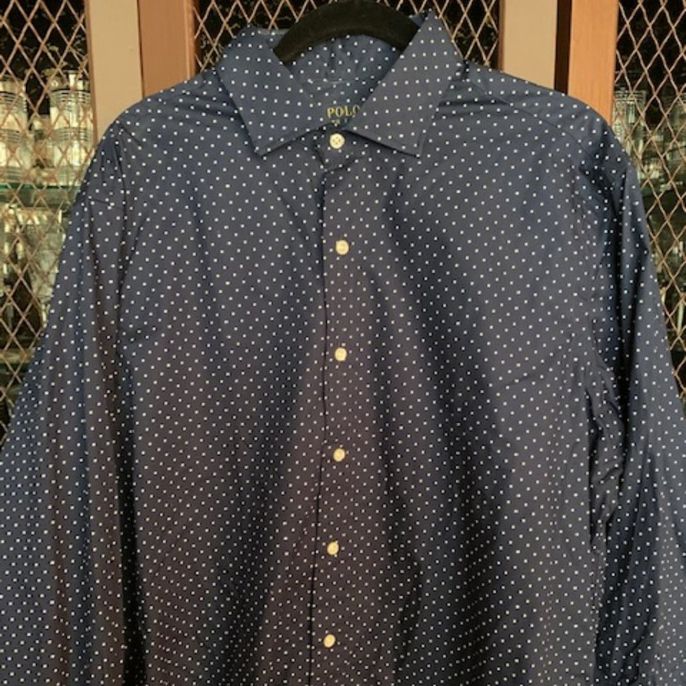 Polo Ralph Lauren Navy Polka Dot Men Shirt Large